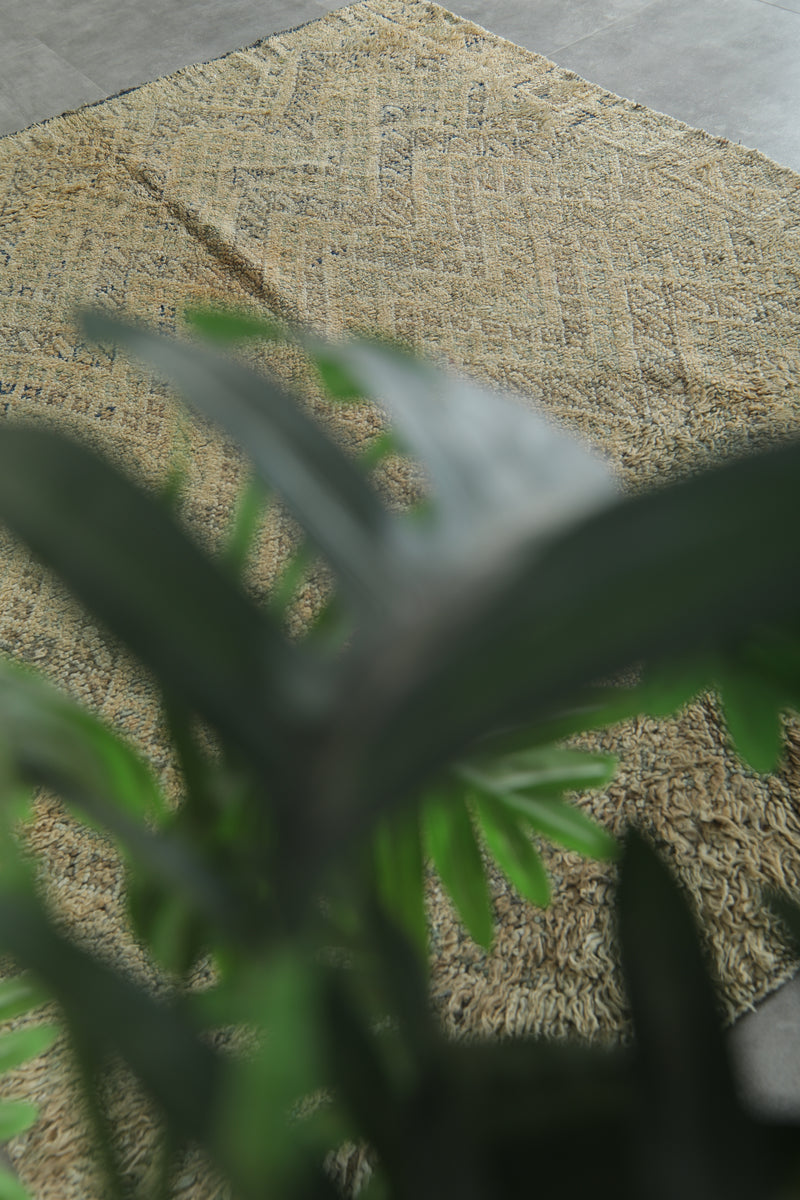 Moroccan Wool rug with beige base and soft geometric accents - 5.7 ft x 8.2 ft