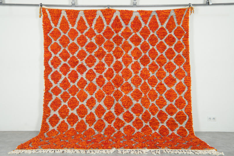 Moroccan Berber orange and white diamond-patterned rug - 8.6 ft x 9.5 ft