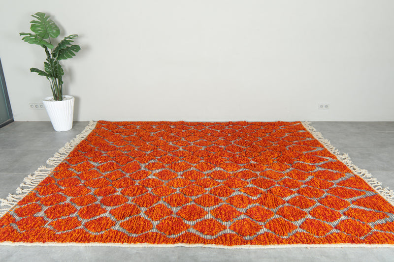 Handwoven Orange Moroccan Rug – Custom Wool rug - custom moroccan rugs