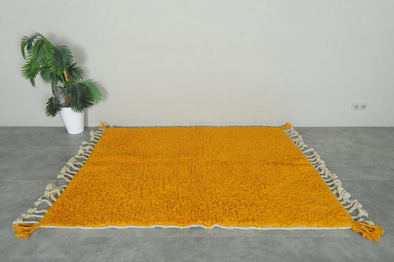 Handmade mustard yellow Moroccan wool rug - Custom size