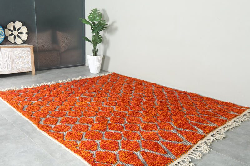 Moroccan Berber orange and white diamond-patterned rug - 8.6 ft x 9.5 ft