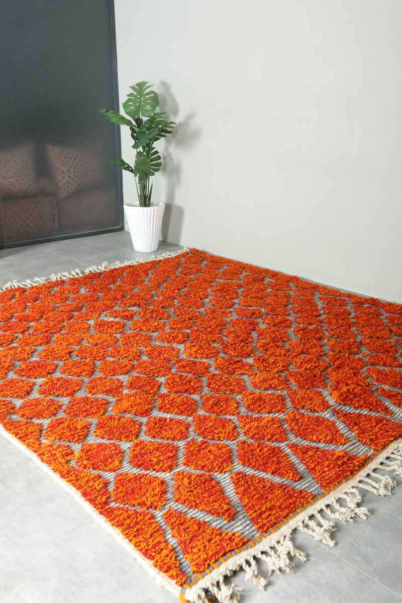 Handwoven Orange Moroccan Rug – Custom Wool rug - custom moroccan rugs