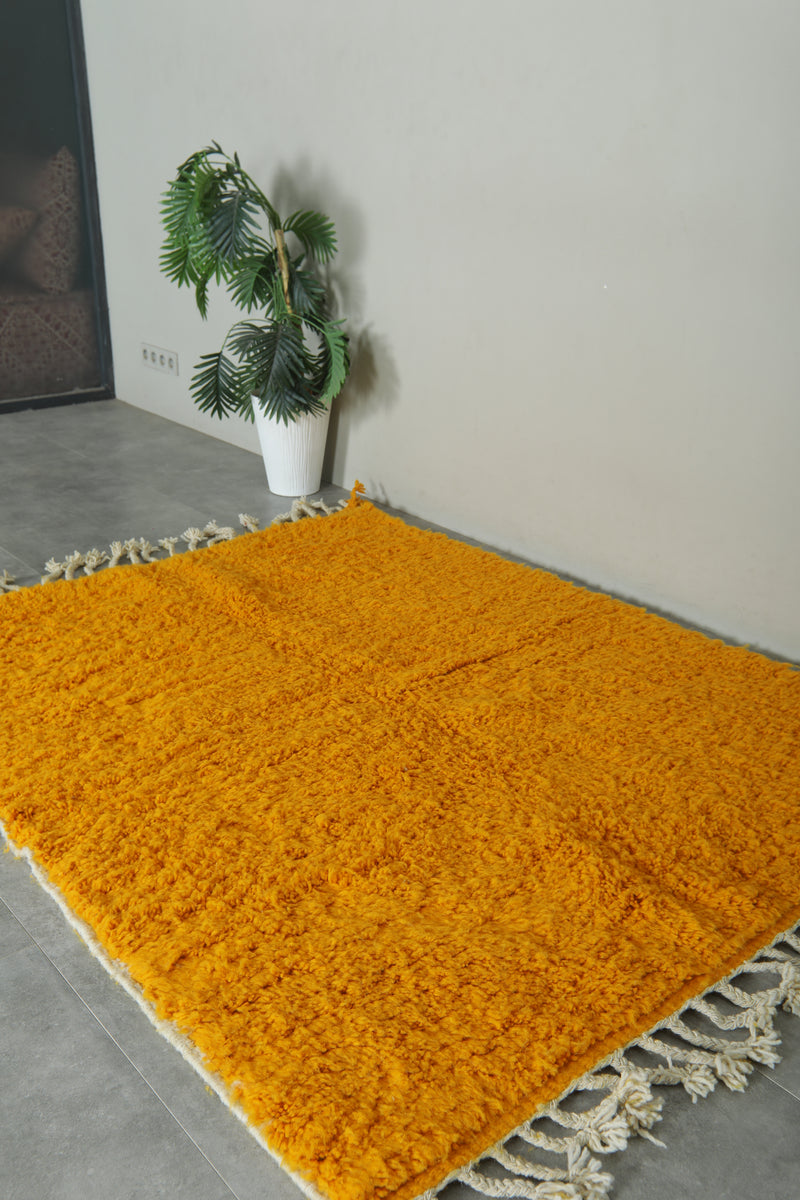 Handmade mustard yellow Moroccan wool rug - Custom size