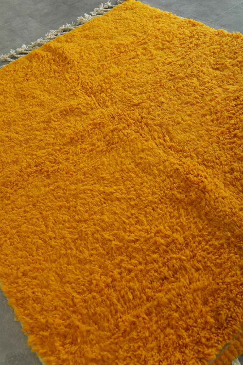 Handmade mustard yellow Moroccan wool rug - Custom size