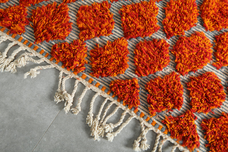 Moroccan Berber orange and white diamond-patterned rug - 8.6 ft x 9.5 ft