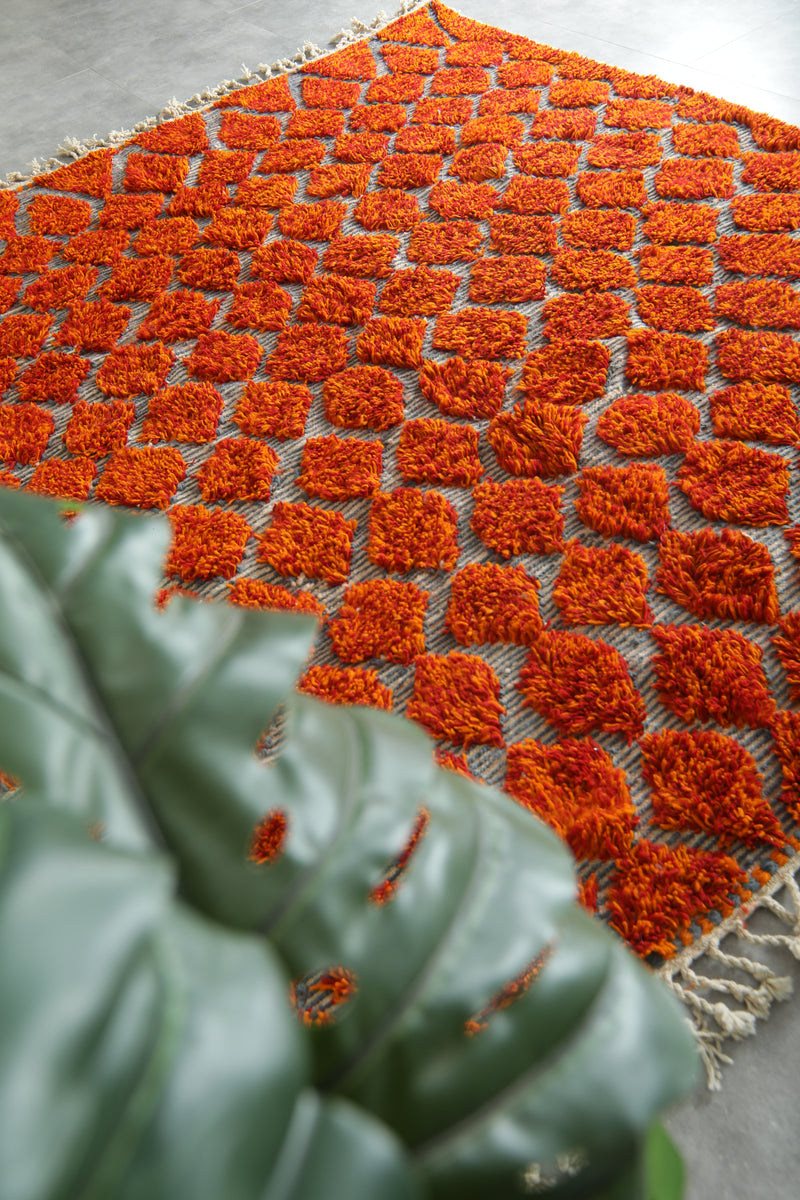 Handwoven Orange Moroccan Rug – Custom Wool rug - custom moroccan rugs