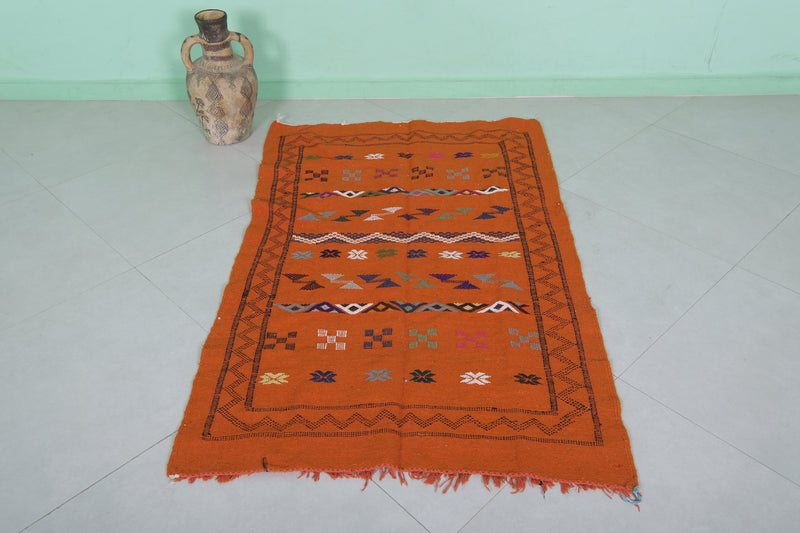 Handwoven Orange Moroccan Rug 3.2 x 5.1 ft | Geometric Berber Design - moroccan rug