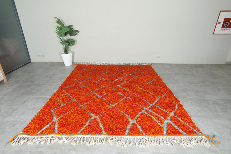 Moroccan Berber orange and white diamond-patterned rug - 8.3 ft x 10.1 ft