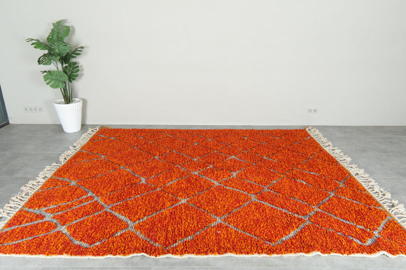 Moroccan Berber orange and white diamond-patterned rug - 8.3 ft x 10.1 ft