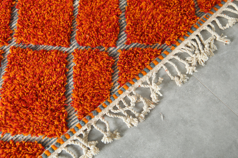 Moroccan Berber orange and white diamond-patterned rug - 8.3 ft x 10.1 ft