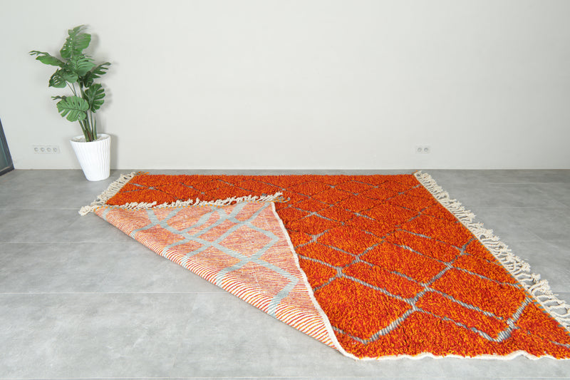 Moroccan Berber orange and white diamond-patterned rug - 8.3 ft x 10.1 ft