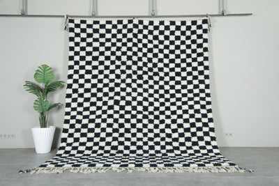 Black & white checkered Moroccan beni ourain rug - 8.4 ft x 10.4 ft - Beni ourain rugs