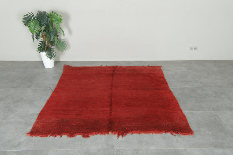 Minimalist red Moroccan rug - 5.3 ft x 5.7 ft - Handwoven wool carpet
