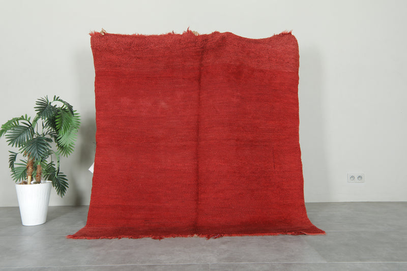Minimalist red Moroccan rug - 5.3 ft x 5.7 ft - Handwoven wool carpet