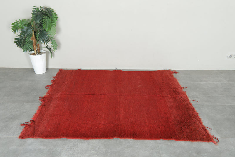 Minimalist red Moroccan rug - 5.3 ft x 5.7 ft - Handwoven wool carpet