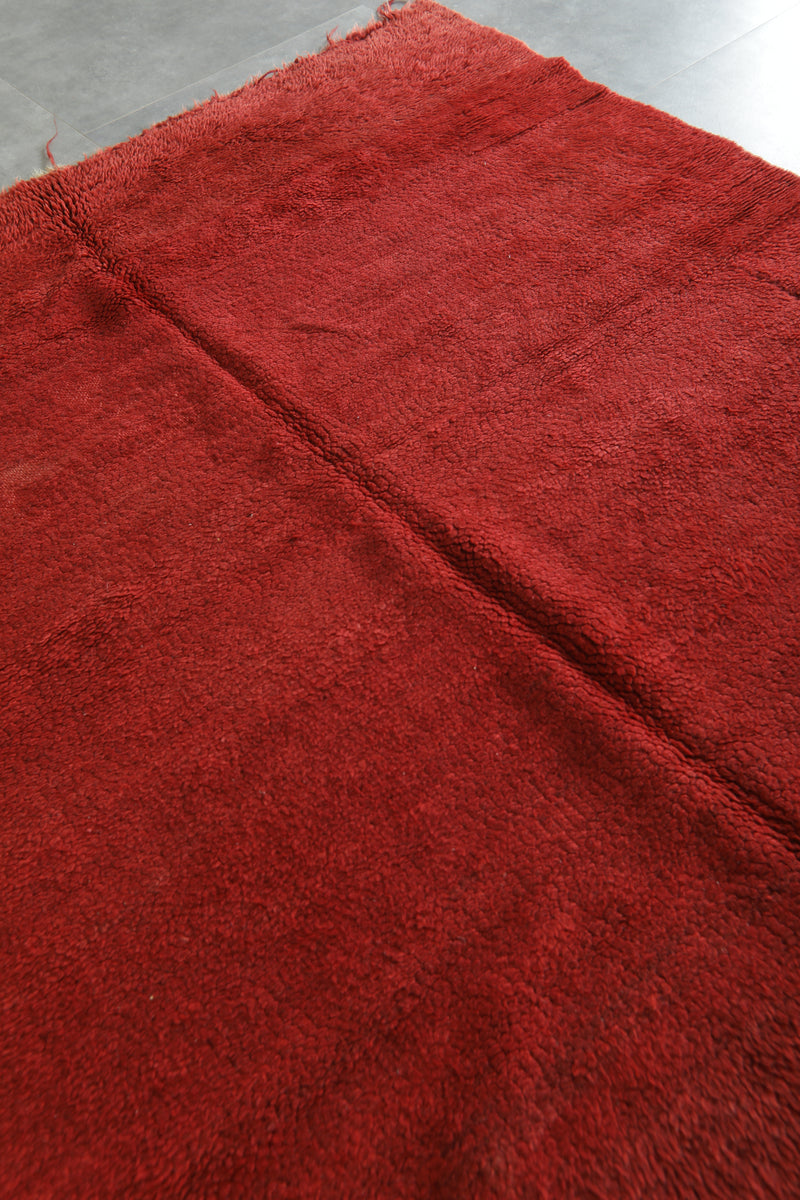 Minimalist red Moroccan rug - 5.3 ft x 5.7 ft - Handwoven wool carpet