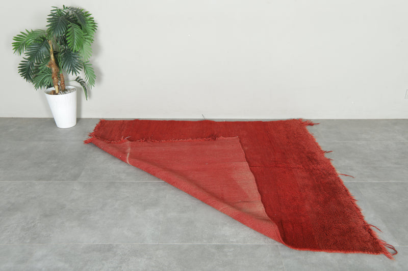 Minimalist red Moroccan rug - 5.3 ft x 5.7 ft - Handwoven wool carpet