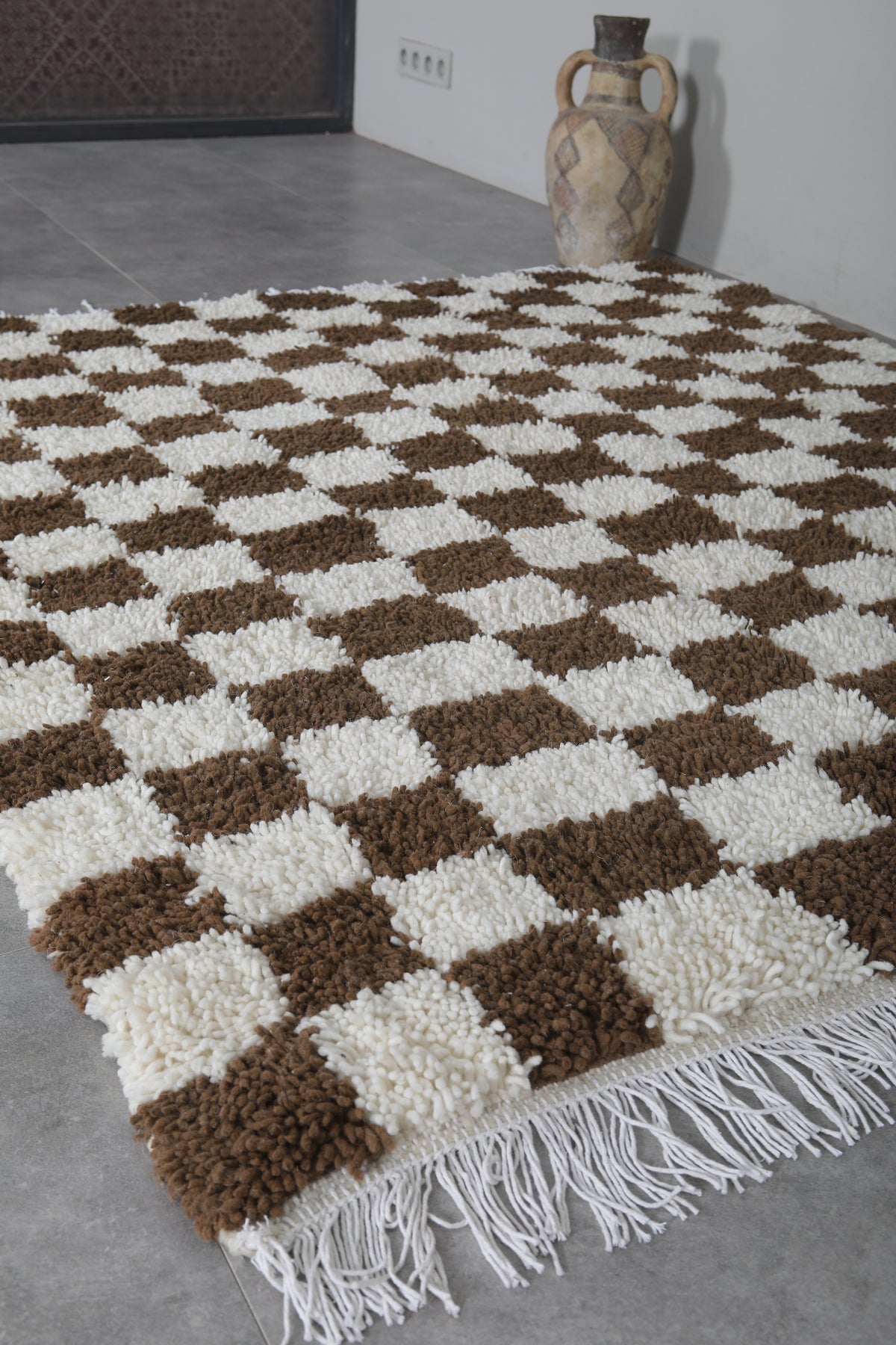 Brown Checkered Style Rug Ruggable Brown and White Checkered Rug 5.2 X 5.8 Feet – Handmade Statement ...