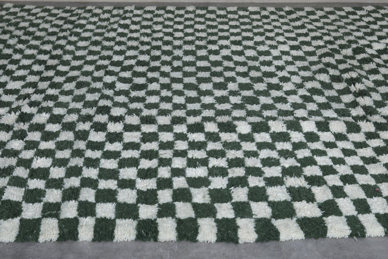 Green Moroccan Rug - 8.3 x 11.9 ft | Handwoven Checkered Design
