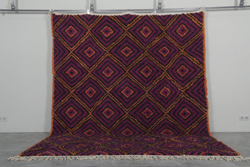 Geometric Moroccan rug - Purple, black & orange - 8.3 FT X 10 FT