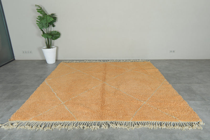 Orange beni ourain rug – Handwoven Moroccan wool rug with diamond pattern - 8.2 ft x 8.3 ft