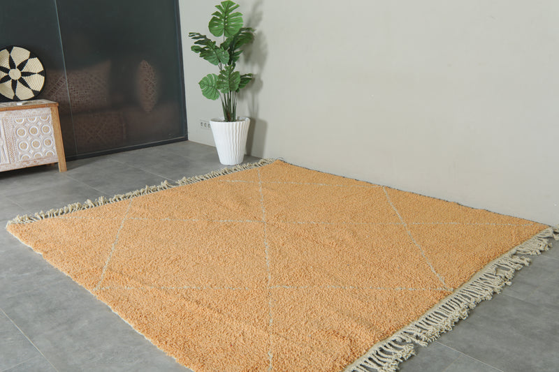 Orange beni ourain rug – Handwoven Moroccan wool rug with diamond pattern - 8.2 ft x 8.3 ft