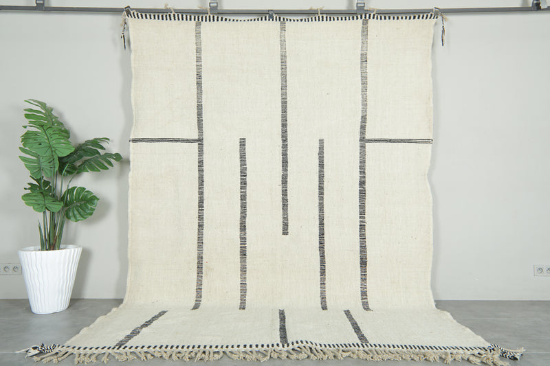 White minimalist Moroccan flatwoven rug - 7.5 ft x 10 ft