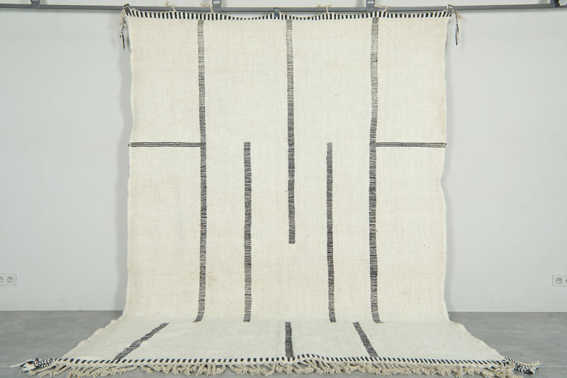 White minimalist Moroccan flatwoven rug - 7.5 ft x 10 ft