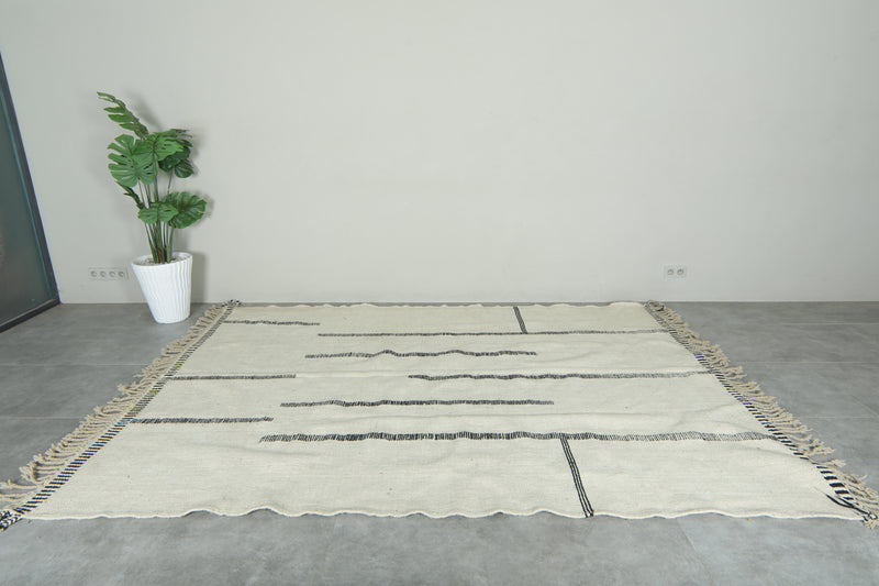 White minimalist Moroccan flatwoven rug - 7.5 ft x 10 ft