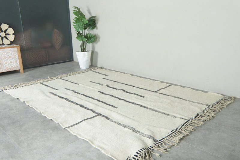 White minimalist Moroccan flatwoven rug - 7.5 ft x 10 ft