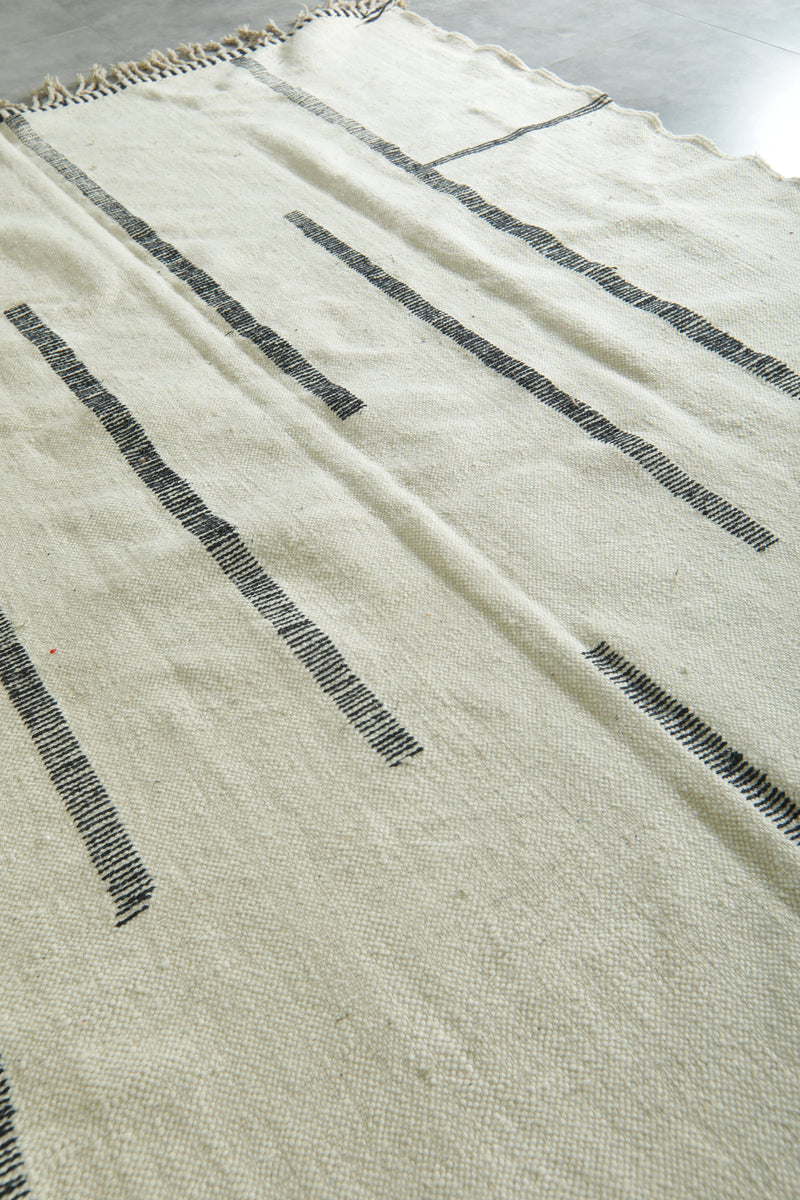 White minimalist Moroccan flatwoven rug - 7.5 ft x 10 ft