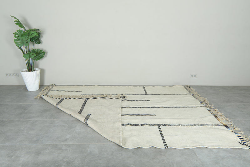 White minimalist Moroccan flatwoven rug - 7.5 ft x 10 ft