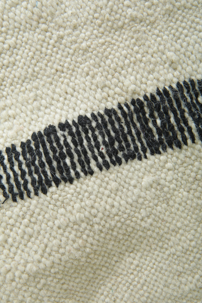 Minimalist Moroccan flatwoven rug - White with black linear motif - 7.2 ft x 10.3 ft - Flat woven rugs