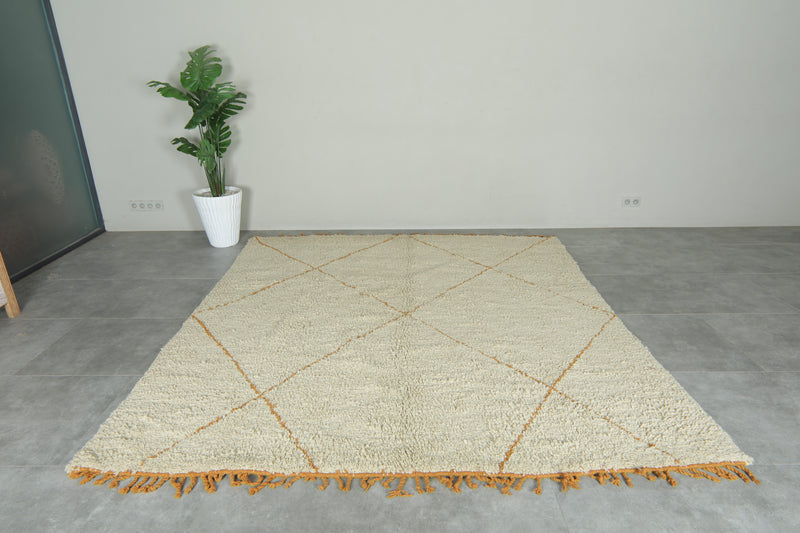 Handmade Moroccan rug - White & orange beni ourain with tassels - 8.1 ft x 8.9 f
