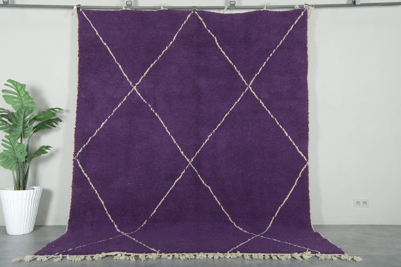 Handwoven Moroccan beni ourain rug - Deep purple wool with white diamond lattice - 8.1 ft x 10.2 ft