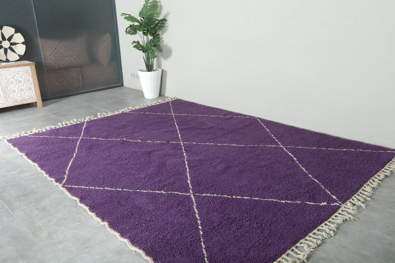 Handwoven Moroccan beni ourain rug - Deep purple wool with white diamond lattice - 8.1 ft x 10.2 ft