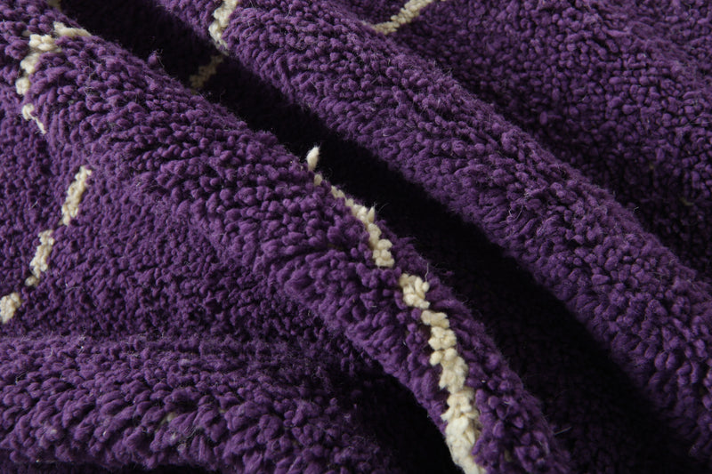 Handwoven Moroccan beni ourain rug - Deep purple wool with white diamond lattice - 8.1 ft x 10.2 ft