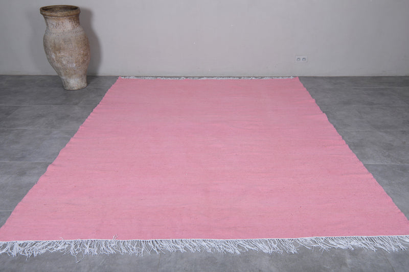 Moroccan Rug - Pink Wool 7.8 x 9.6 ft | Handwoven Berber Carpet - Flat woven rugs