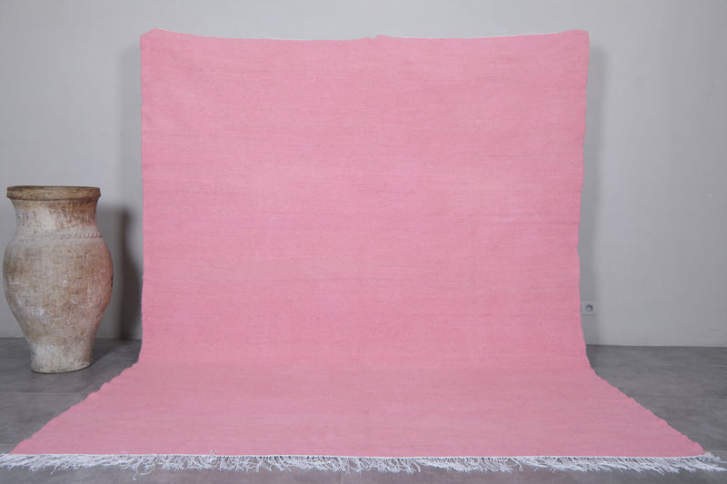 Moroccan Rug - Pink Wool 7.8 x 9.6 ft | Handwoven Berber Carpet - Flat woven rugs