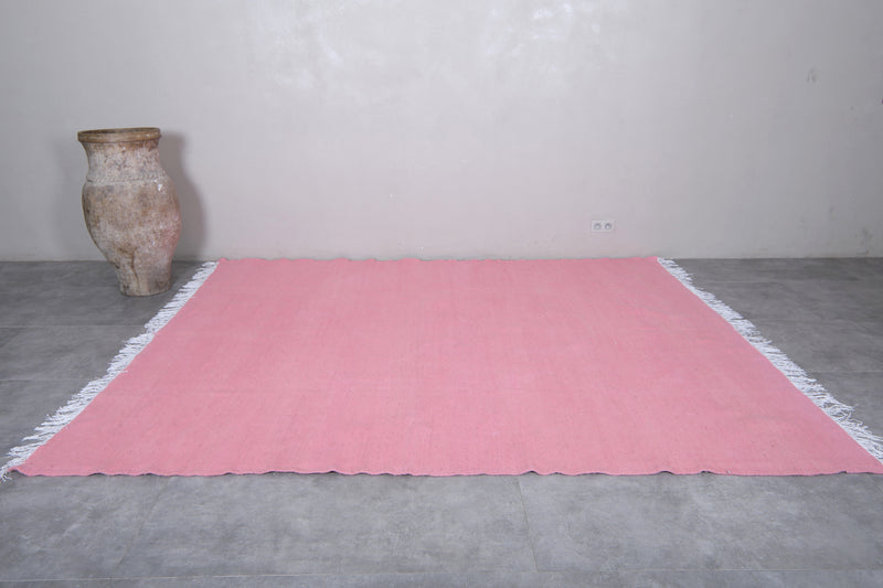 Moroccan Rug - Pink Wool 7.8 x 9.6 ft | Handwoven Berber Carpet - Flat woven rugs