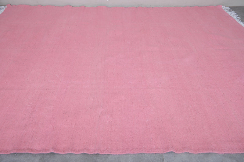 Moroccan Rug - Pink Wool 7.8 x 9.6 ft | Handwoven Berber Carpet - Flat woven rugs