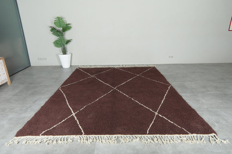 Brown Moroccan beni ourain rug with white diamond pattern - 8 ft x 10.3 ft