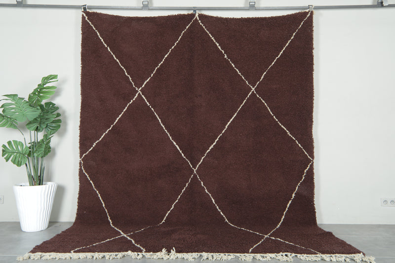 Brown Moroccan beni ourain rug with white diamond pattern - 8 ft x 10.3 ft