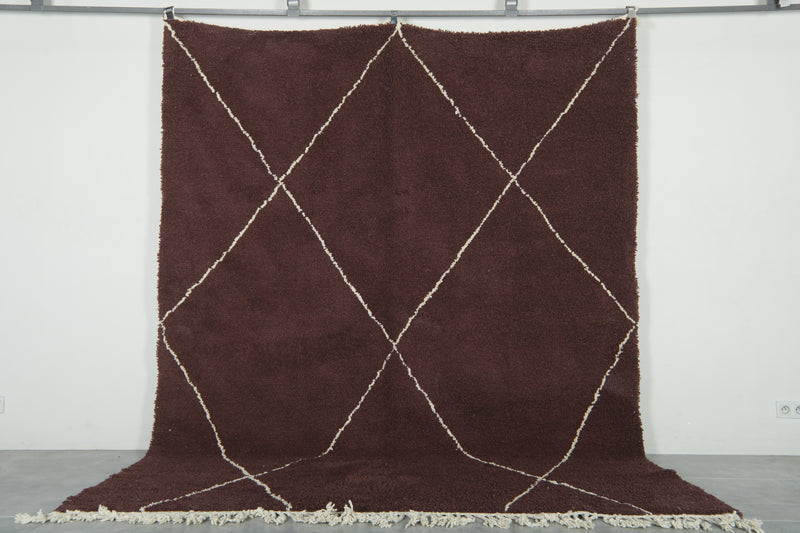 Brown Moroccan beni ourain rug with white diamond pattern - 8 ft x 10.3 ft