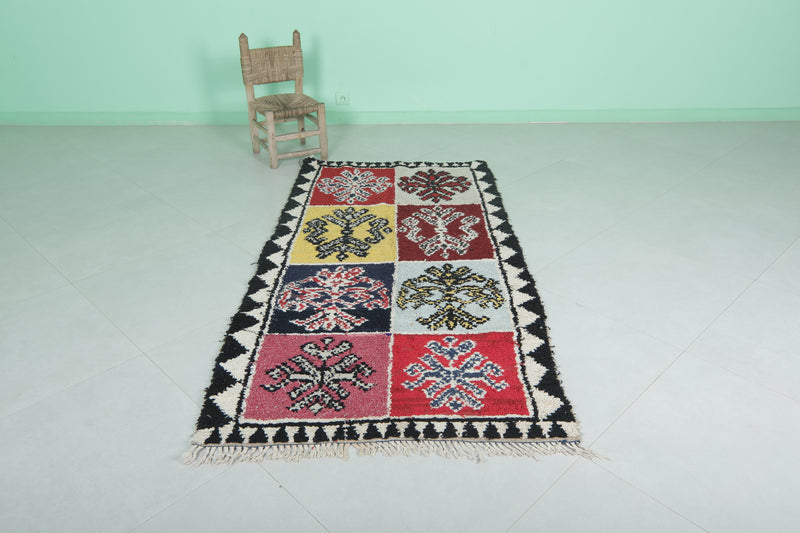 Moroccan Berber Rug - 3.4 x 6.5 ft Handwoven Vibrant Carpet - Boucherouite Rugs