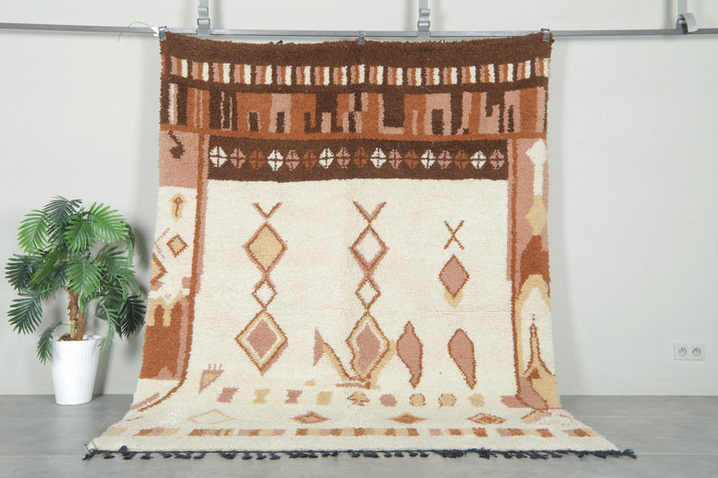 Moroccan azilal rug with geometric design - 6.4 ft x 8.1 ft