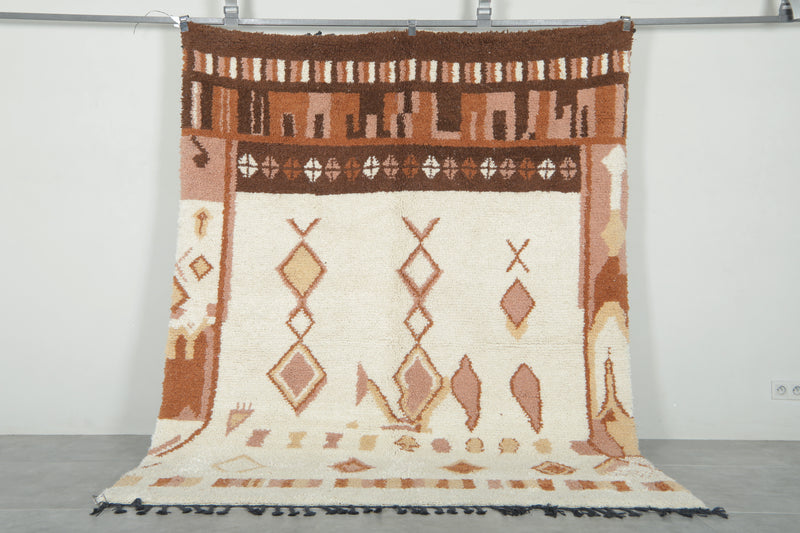 Moroccan azilal rug with geometric design - 6.4 ft x 8.1 ft