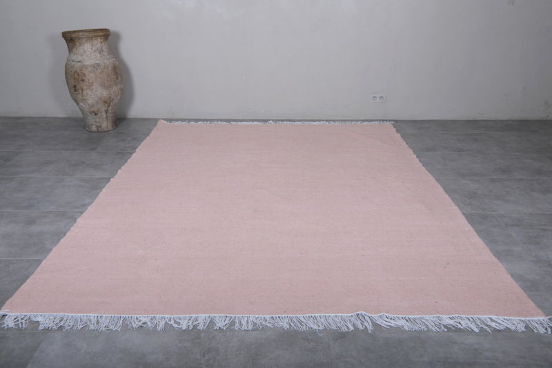 Moroccan Rug - 7.9 X 10.3 Feet | Soft Pink Minimalist Design - Flat woven rugs