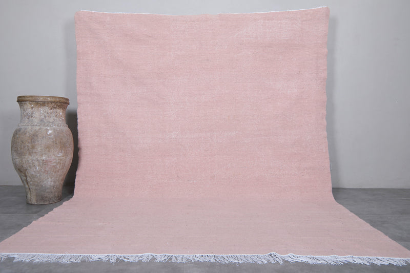 Moroccan Rug - 7.9 X 10.3 Feet | Soft Pink Minimalist Design - Flat woven rugs