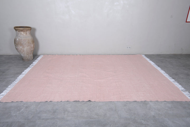 Moroccan Rug - 7.9 X 10.3 Feet | Soft Pink Minimalist Design - Flat woven rugs
